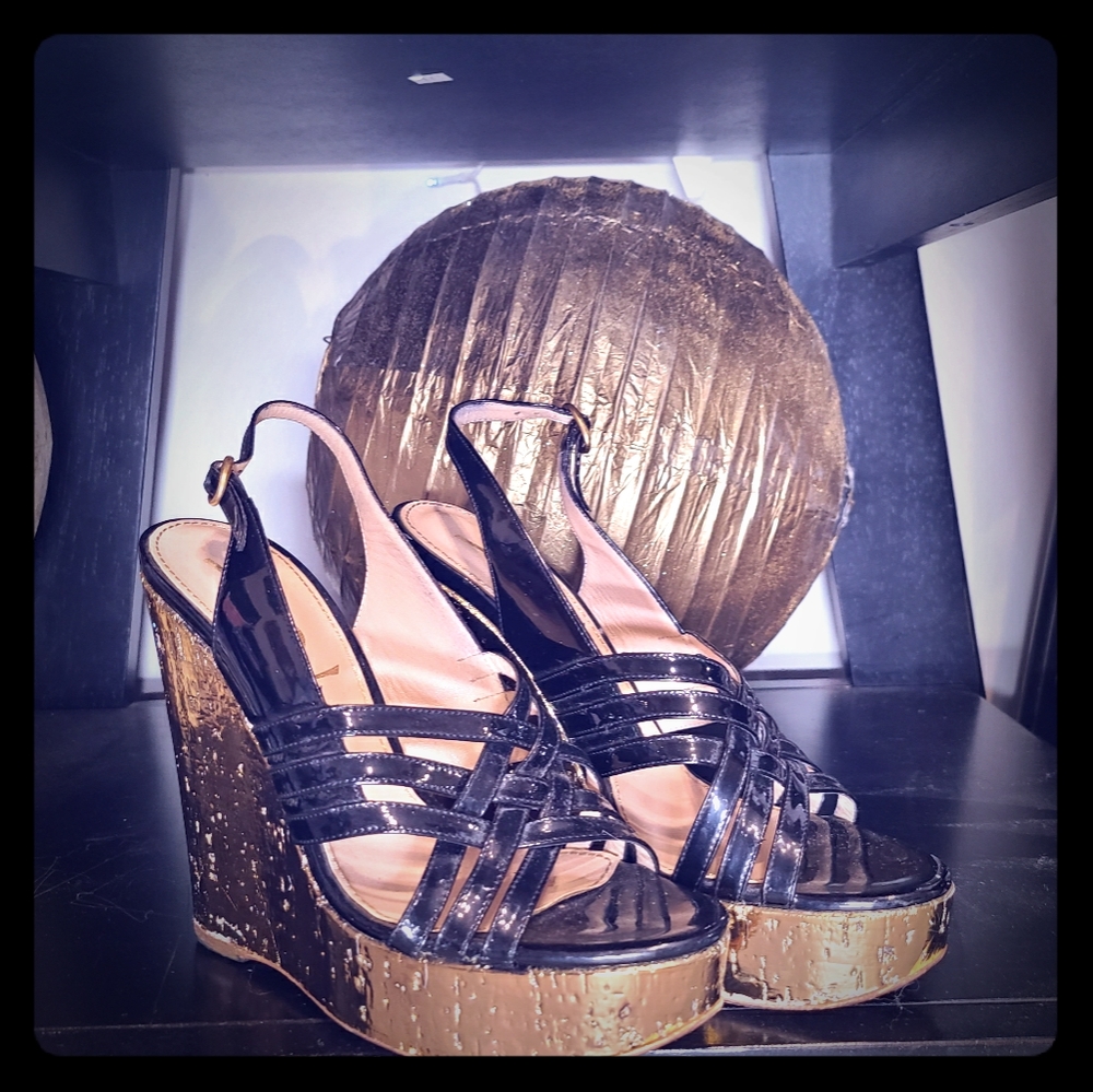 YSL- patented leather wedges